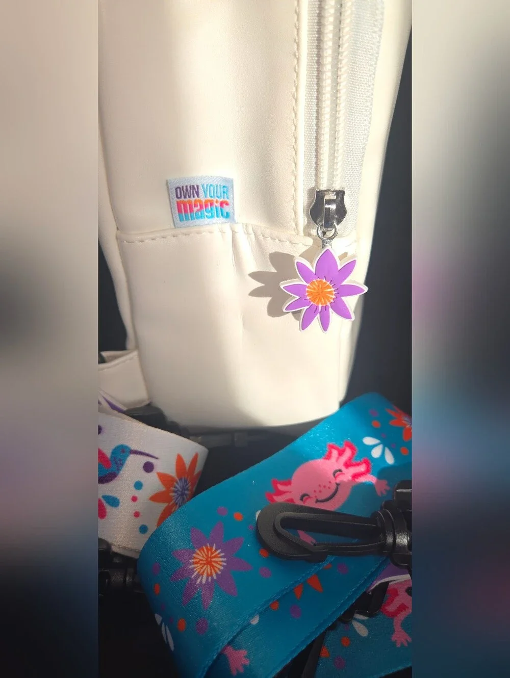 Kids White Travel Pouch with Colorful Floral Luggage Straps